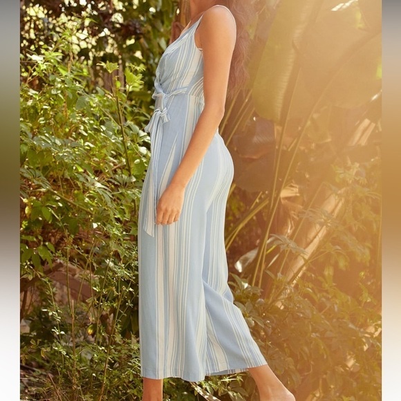 Lulus Sunny Shores Light Blue Striped Tie-Front Culotte Jumpsuit - Picture 2 of 9